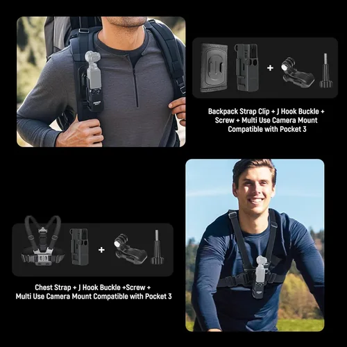 Miniatura 5 de NEEWER Basics Kit de Accesorios 16 en 1 Compatible con DJI OSMO Pocket 3, Mini Trípode, Varilla Selfie, Correa de Pecho, Montura Magnética