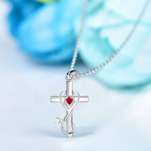 Miniatura 4 de Collar con colgante de estetoscopio con temática de medicina de plata de ley 925 para doctor o enfermera, regalo para graduación, estudiantes