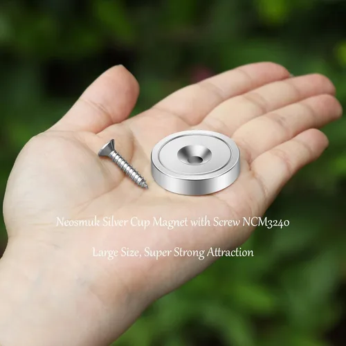 Miniatura 3 de Neosmuk Imanes con Tornillos, Imán de Disco de Neodimio Fuerte de 130 libras con Agujeros en el Centro, Imán de Copa con Orificio de Montaje