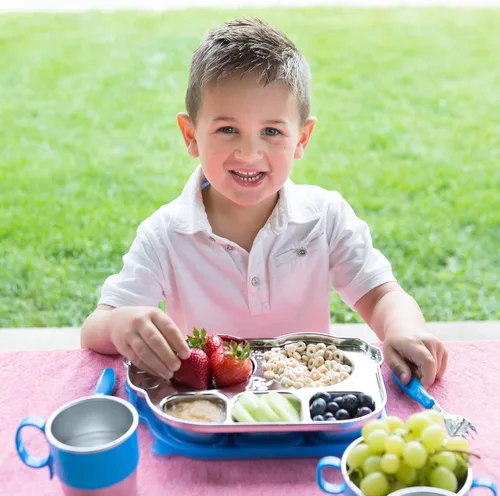 Miniatura 6 de Innobaby Din Din Smart - Taza de acero inoxidable (9 onzas) con asa para bebés, niños pequeños y niños. Sin BPA, azul