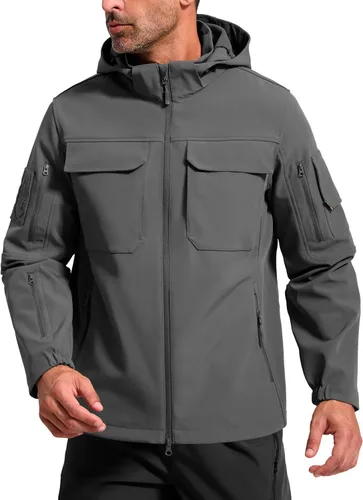 Miniatura 18 de FREE SOLDIER Chaqueta impermeable Softshell con forro polar para hombre, chaqueta táctica militar con capucha rompevientos