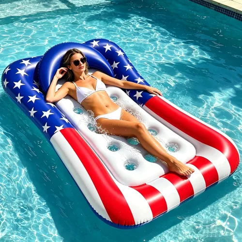 Flotador inflable de gran tamaño con bandera de Estados Unidos para adultos, 71 x 50 pulgadas, flotadores de piscina extra grandes para tumbona con