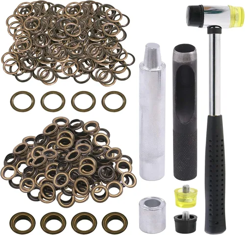 Glarks 124 ojales de bronce de 1/2 pulgada con juegos de herramientas, 120 ojales con 4 herramientas de instalación para tela, lienzo, cortina,
