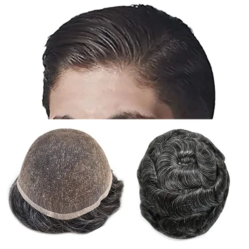 Miniatura 10 de Toupee para hombres completo encaje francés hombres toupee hairpieces 100% europeo cabello humano reemplazo sistema hombres piezas de pelo protesis