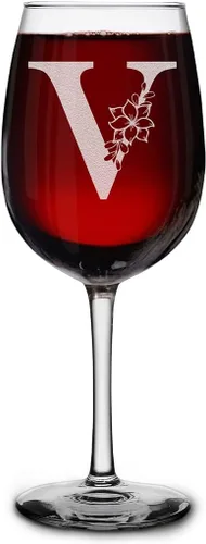 Miniatura 24 de shop4ever Copa de vino con monograma floral con inicial grabada de 16 onzas (B), copa de vino grabada con tallo para mujer, regalo de cumpleaños