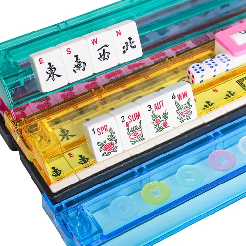 Miniatura 8 de Juego de Mahjong Americano GUSTARIA, 166 Azulejos Blancos Premium, 4 Estantes/Empujadores de Color Todo en Uno, Juego Completo Clásico de Azulejos