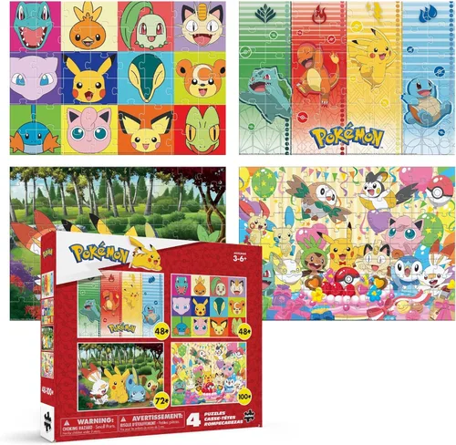 Buffalo Games Rompecabezas de Pokémon, paquete de 4, 500 piezas cada uno, multicolor, incluye 4 pósters, actividad sin pantalla, regalo de