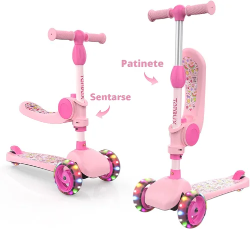 Miniatura 8 de TONBUX Kids Scooter with Seat, 3 Wheels Scooter with PU Luminous Wheels, Non-Slip Handle and Wide Deck, Sensitive Brakes, 4-Level Adjustable Height