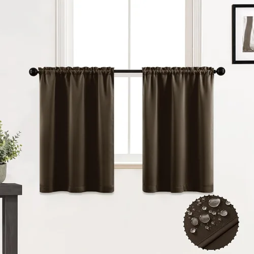 Miniatura 13 de XTMYI Cortinas de tela impermeable de 30 pulgadas para ventana de baño, cocina, mini ducha, pequeños paneles de cortina opacas cortos, juego de 2