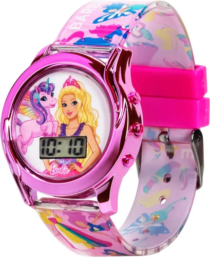 Accutime Barbie The Movie - Reloj digital de cuarzo para niños, con correa de unicornio rosa y cuento de hadas (modelo BDT4124AZ), Rosado, Reloj de