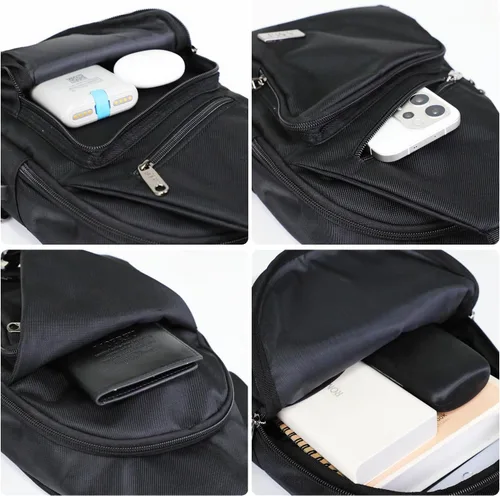 Miniatura 5 de AMJ Bolso cruzado tipo bandolera para hombres y mujeres, mochila de hombro casual, mochila de pecho tipo morral para senderismo y viajes Negro