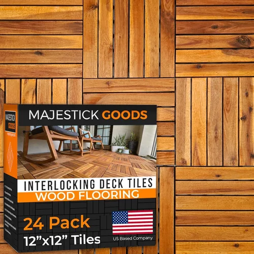 Miniatura 10 de Majestick Goods Azulejos de plataforma de listones largos entrelazados, azulejos de madera de acacia entrelazados, fácil instalación para suelos