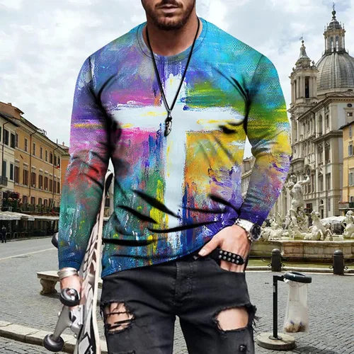 Miniatura 2 de Camisetas de manga larga para hombre camisetas gráficas para hombre estilo vintage ajustadas informales deportivas para entrenamiento atléticas