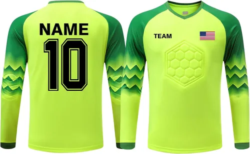 ORYG Camiseta de portero de fútbol acolchada personalizada para niños, jóvenes y adultos con número de nombre