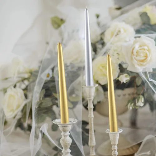 Miniatura 4 de Paquete de 4 velas cónicas de oro, velas doradas de 9 pulgadas de alto para Navidad, 8 horas de duración para decoración del hogar, boda, vacaciones