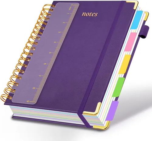 Miniatura 23 de Cuaderno de espiral con tapa dura, de 8 x 10 pulgadas, separadores y divisores extraíbles, 300 páginas, 5 asignaturas, a rayas, de piel sintética