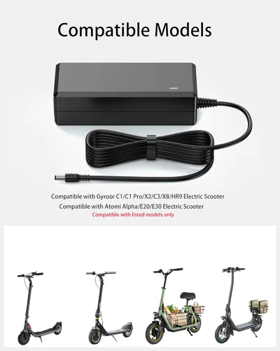 Miniatura 3 de VHBW Cargador eléctrico de 42 V para scooter Gyroor compatible con Gyroor X8/HR9/C1/C1PRO/C3/X2/C1S, Atomi Alpha/E20/E30, batería de litio de 36 V