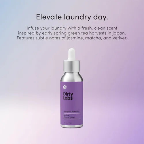 Miniatura 6 de Dirty Labs Aroma Murasaki Aceite de fragancia para lavandería y gotero de vidrio 80mL (2.7 fl oz) Mezcla de jazmín, matcha y vetiver