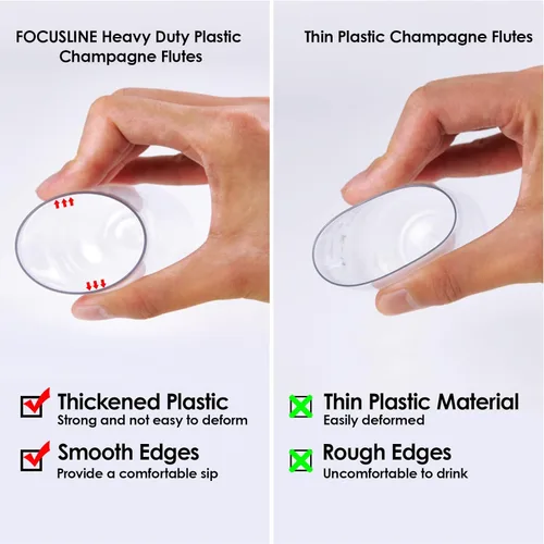 Miniatura 3 de FOCUSLINE Paquete de 24 copas de champán de plástico sin pie de 9 onzas con borde dorado, vasos de champán transparentes, irrompibles, desechables