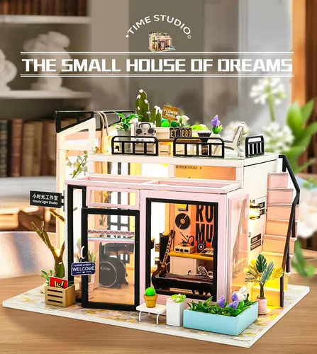 Miniatura 4 de Spilay Kit de casa de muñecas en miniatura con muebles de madera, kit de casa de muñecas de bricolaje con prueba de polvo y movimiento musical
