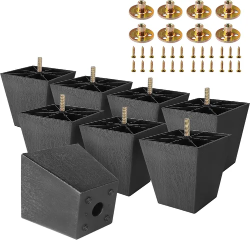 Miniatura 11 de Pernos de rosca métrica M8-1.25, patas de plástico para muebles, patas de sofá cuadradas negras de 2 pulgadas con tuercas de placa, repuesto