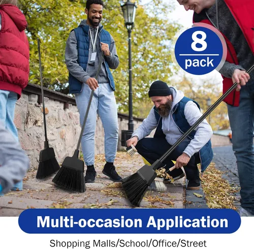 Miniatura 6 de 8 escobas para exteriores para limpieza de suelos de 54 pulgadas, escoba comercial resistente, mango largo, escobas angulares para barredora, Negro