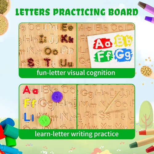 Miniatura 4 de LearnToy Montessori - Tabla de trazado del alfabeto de madera, juguete educativo para niños, desarrollo de habilidades motoras finas, práctica