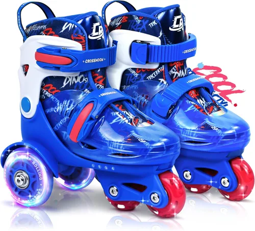 Patines para niños pequeños con diseño de dinosaurio genial, zapatos de patinaje de entrenamiento para niños con triple protección de seguridad, 4