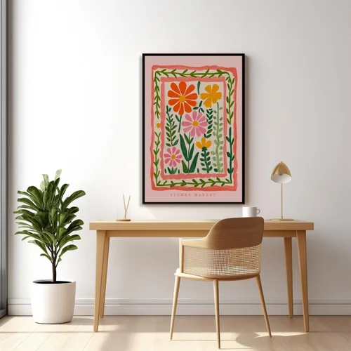 Miniatura 3 de Arte de pared de flores silvestres rosas, póster retro de mercado de flores, impresión botánica colorida de moda, arte popular, ilustración floral