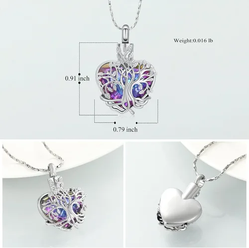 Miniatura 72 de Imrsanl Collar de urna de árbol de la vida con forma de corazón, joyería de cremación para hombres y mujeres, recuerdo, joyería conmemorativa