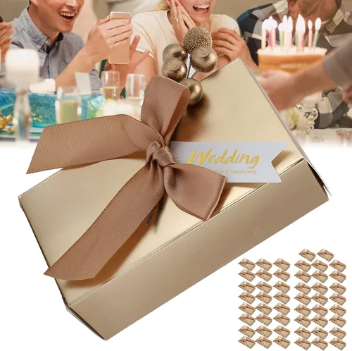 Miniatura 6 de Cajas de recuerdos de fiesta con lazo, 50 unidades, cinta de champán, caja de regalo de papel de caramelo, bolsas rectangulares con purpurina