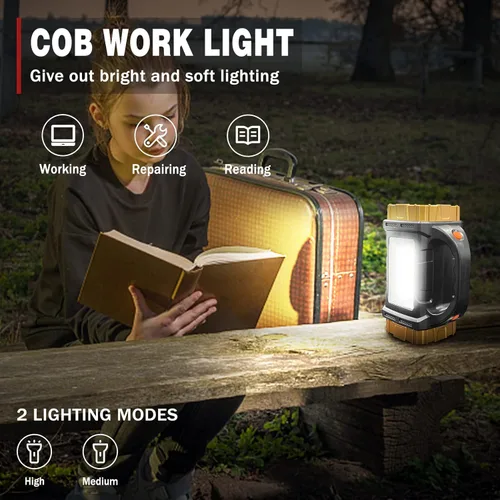 Miniatura 5 de Pack de 2 linternas solares de alto lúmenes recargables impermeables para exteriores, foco LED para trabajo, búsqueda, linterna para camping