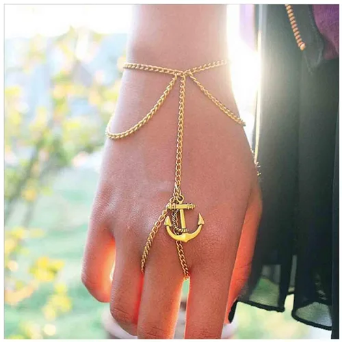 Miniatura 2 de Pulsera bohemia de ancla esclava, pulsera de dedo de oro, pulsera de anillo vintage, anillo de capas, pulsera de muñeca retro arnés de mano cadena