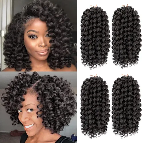 Miniatura 9 de Cabello Jamaicano de ganchillo para mujeres negras, 4 paquetes de 72 raíces, color negro natural, rizos de ganchillo corto preanudado