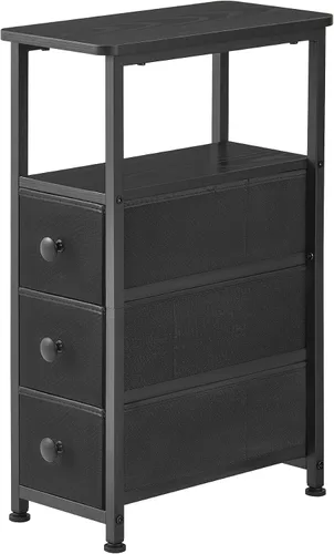 DALEMHOME Mesa Auxiliar, Mesa Lateral Estrecha con 3 Cajones de Tela, Mesita de Noche Estrecha, Mesa de Cama Pequeña con Almacenamiento, para Sala