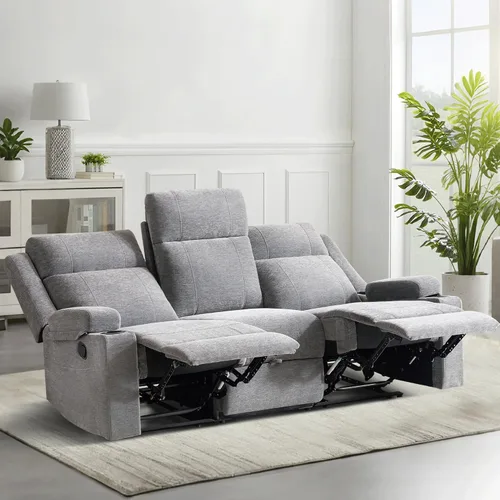 Miniatura 14 de GUEAPY Sofá Reclinable Manual Grande de 3 Plazas de Chenille Sofá Reclinable con Portavasos, Asiento Ancho, Fácil Montaje y Tela Resistente a