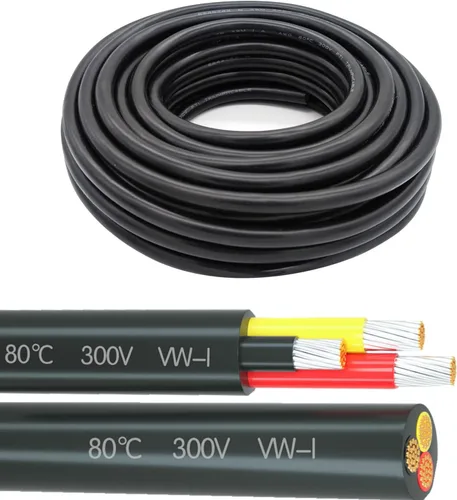 Cable eléctrico de cobre estañado calibre 16, 3 conductores, cable de alimentación de audio de PVC trenzado, cable de altavoz (rojo, negro y
