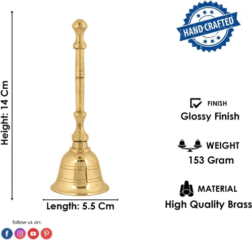 Miniatura 4 de SATVIK - 1 campana de latón de mano grande de 5.5 pulgadas para Puja, campanas tradicionales para mandir, ideal para Puja diario y regalo, sonido