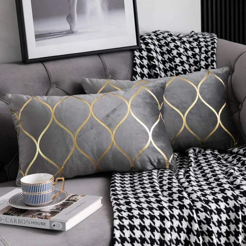 Miniatura 23 de DEZENE Fundas de almohada de terciopelo dorado de 16 x 16 pulgadas: paquete de 2 fundas de almohada cuadradas decorativas para dormitorio, sofá