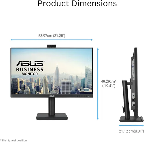 Miniatura 7 de ASUS Monitor de videoconferencia 1080P de 24" (BE249QFK) - IPS, 100Hz, sin marco, cámara web Full HD, matriz de micrófono, altavoces, altura