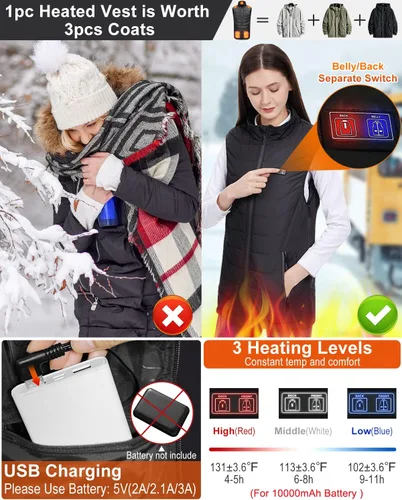 Miniatura 3 de Chaleco térmico para mujeres y hombres, chaleco de carga eléctrica recargable