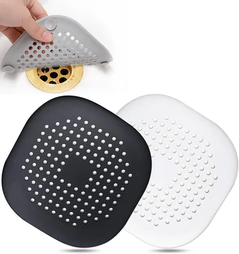 Recolector de cabello cuadrado con ventosas para desagüe, tapón de silicona para ducha, fácil de instalar para baño, tina y cocina, 2 unidades