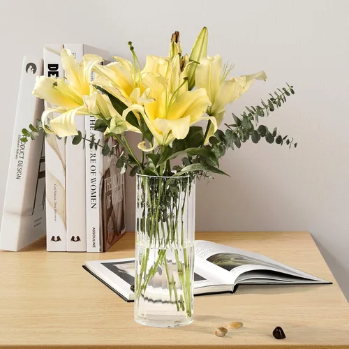 Miniatura 4 de Jarrón de flores, jarrones de vidrio de 8 pulgadas de alto, florero acanalado transparente para ramos de flores, centros de mesa, decoración