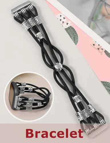 Miniatura 2 de TOYOUTHS Beaded Bracelet Band Compatible with Fitbit Versa 2/Fitbit Versa Bands Women, Boho Soft Elastic Stretchy Nylon Braided Strap Fancy Charms