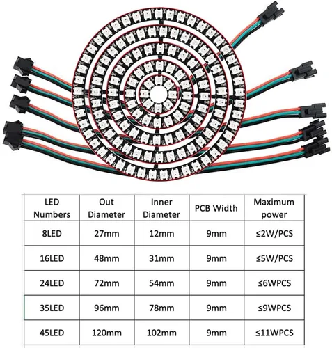 Miniatura 3 de 2 unids 35Bits WS2812 5050 RGB LED anillo lámpara luz etapa luz con controlador de anillo RGB a todo color integrado para Arduino Raspberry Pi ESP32