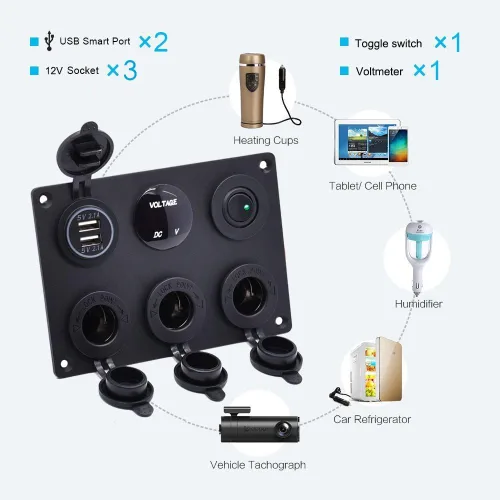 Miniatura 3 de Enchufe de cargador USB dual 2.1A y 2.1A + voltímetro LED + adaptador de encendedor de cigarrillos de 3 enchufes Toma de corriente de 12V + Verde