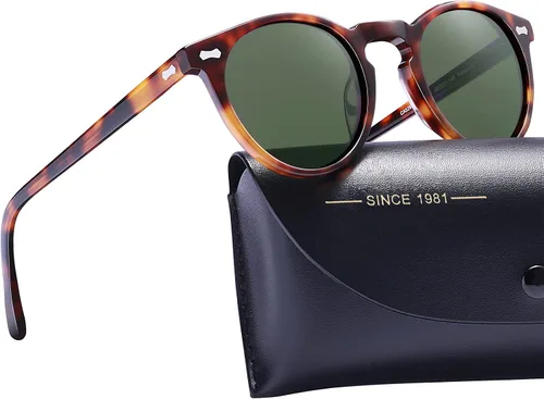 Miniatura 29 de CARFIA Gafas de sol polarizadas de acetato redondo para mujer, protección UV de cara pequeña con funda de cuero CA5288