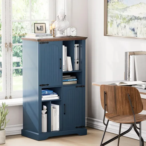 Miniatura 7 de Maupvit Soporte grande para tocadiscos, armario de almacenamiento de discos de vinilo azul marino de 47 pulgadas con puertas de granero, soporte