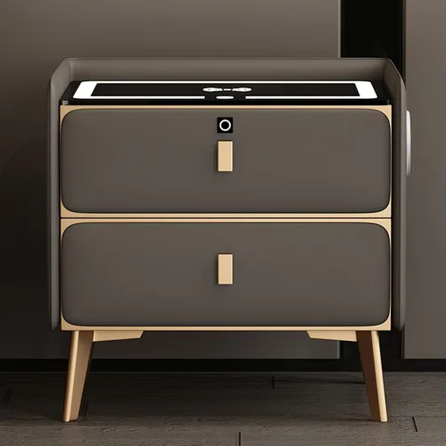 Miniatura 12 de Mesita de noche de carga inteligente, mesa de noche con Bluetooth, mesita de noche LED, modernas mesas de noche con 2 cajones de bloqueo de huellas
