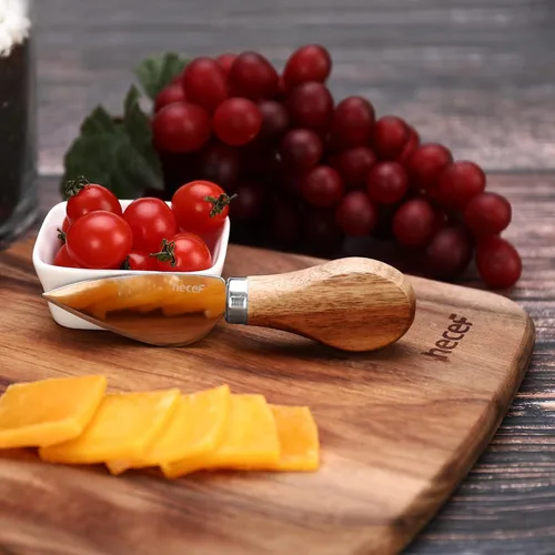 Miniatura 3 de hecef Juego de 3 tablas de queso, un plato de queso de madera de acacia, un cuchillo, un tenedor, plato de charcutería, juego de pizarra para servir